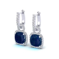 6 ctw Sapphire & Micro Pave VS/SI Diamond Earrings 18k White Gold