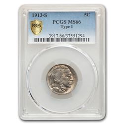 1913-S Buffalo Nickel Type-I MS-66 PCGS
