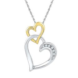 Two-tone Sterling Silver Round Diamond Double Heart Pendant .03 Cttw