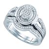 Image 1 : Sterling Silver Round Diamond Oval Cluster Bridal Wedding Engagement Ring Band Set 1/3 Cttw