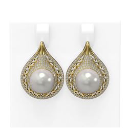 2 ctw Diamond & Pearl Earrings 18K Yellow Gold