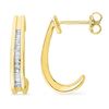 Image 1 : 10kt Yellow Gold Baguette Diamond Half J Hoop Earrings 1/6 Cttw