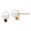 Image 1 : 14k Yellow Gold White Pearl Garnet Post Earrings - 7-7.5 mm