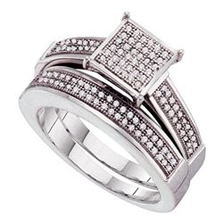 Sterling Silver Round Diamond Bridal Wedding Engagement Ring Band Set 1/3 Cttw