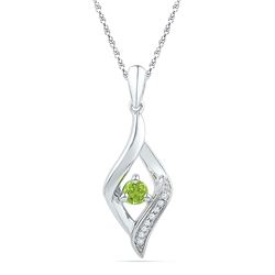 Sterling Silver Round Lab-Created Green Peridot Oval Pendant 1/5 Cttw