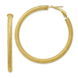 10k Yellow Gold Twisted Round Omega Back Hoop Earrings - 4x40 mm