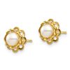 Image 2 : 14k Yellow Gold White Button Pearl Floral Post Earrings - 4-5 mm
