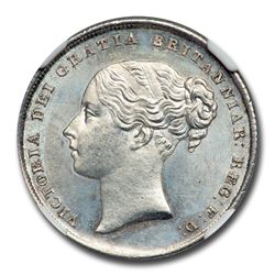 1845 Great Britain Silver Shilling Queen Victoria MS-64 NGC