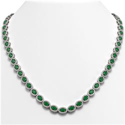 26.38 ctw Emerald & Diamond Micro Pave Halo Necklace 10k White Gold