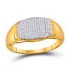 Image 1 : 10kt Yellow Gold Mens Round Pave-set Diamond Oval Cluster Ring 1/4 Cttw