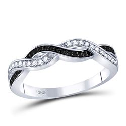 Sterling Silver Round Black Color Enhanced Diamond Woven Band Ring 1/6 Cttw