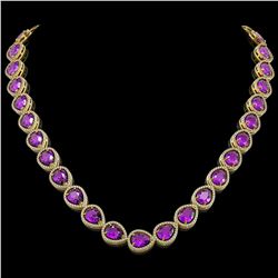 43.2 ctw Amethyst & Diamond Micro Pave Halo Necklace 10k Yellow Gold