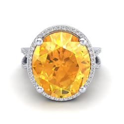 10 ctw Citrine & Micro Pave VS/SI Diamond Ring 18k White Gold