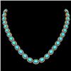 36.208 ctw Turquoise & Diamond Micro Pave Halo Necklace 10k Yellow Gold