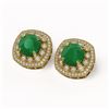 Image 2 : 12.49 ctw Certified Emerald & Diamond Victorian Earrings 14K Yellow Gold