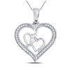 Image 1 : Sterling Silver Round Diamond Triple Heart Outline Pendant 1/8 Cttw