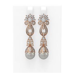 6.87 ctw Diamond & Pearl Earrings 18K Rose Gold