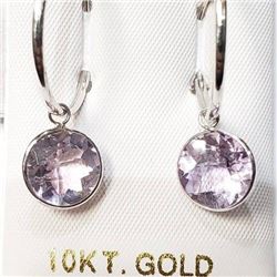 Ladies Natural cut Amethyst Rose De France Round cut 6.8ct stones, 10Kt gold earring set with apprai