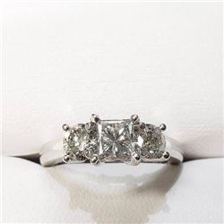 Ladies NEW 14K white gold triple diamond anniversary ring with one princess cut And 2 round diamonds