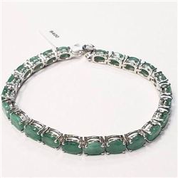 Ladies .925 Silver bracelet set with 14.2 carats of natural emerald gemstones includes appraisal doc