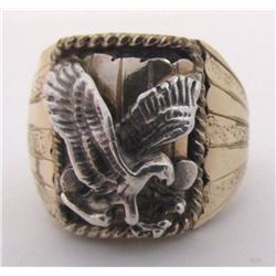 S RAY EAGLE RING GOLD ON STERLING SILVER SIZE 11.5