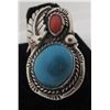 Image 1 : TURQUOISE CORAL RING STERLING SILVER SQUASH BLOSSO