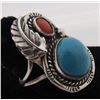 Image 2 : TURQUOISE CORAL RING STERLING SILVER SQUASH BLOSSO