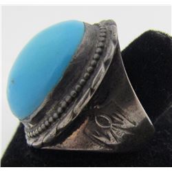 TURQUOISE THUNDERBIRD RING STERLING SILVER ANTIQUE