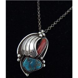 24" TURQUOISE CORAL PENDANT NECKLACE STERLING
