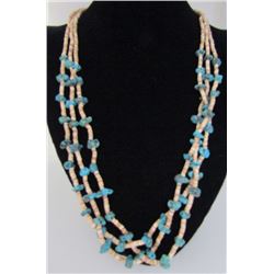 26" TURQUOISE NECKLACE STERLING SILVER 3 STRAND