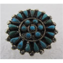 PETIT POINT TURQUOISE PIN STERLING SILVER BROOCH