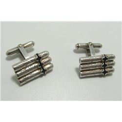 SIGNED STERLING SILVER CIGAR CUFFLINKS BLUE ENAMEL
