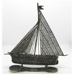 VINTAGE 3.5" STERLING SILVER FILIGREE SAILBOAT