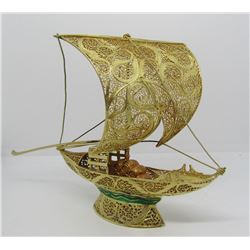 SIGNED STERLING SILVER FILIGREE SAILBOAT VERMEIL