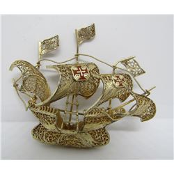 GOLD VERMEIL STERLING SILVER FILIGREE SHIP PIN
