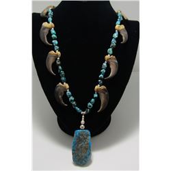 8 BEAR CLAW TURQUOISE NECKLACE STERLING SILVER 35"