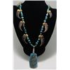 Image 1 : 8 BEAR CLAW TURQUOISE NECKLACE STERLING SILVER 35"