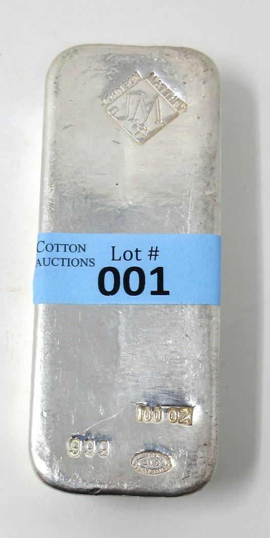 100 Oz Johnson Matthey 999 Fine Silver Bar