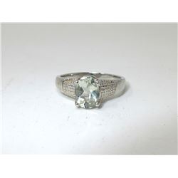 Green Amethyst & Diamond Sterling Silver Ring