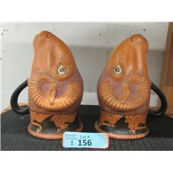 Pair of Greek Rhyton Rams Head Mugs