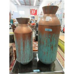 2 Large Metal Floor Vases - Largest is 30  tall