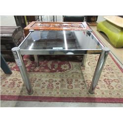 Metal End Table with Smoked Glass Top