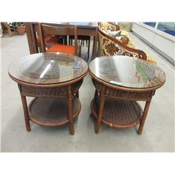 Pair of Glass Topped Wicker End Tables