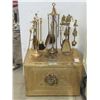 Image 1 : Brass Fire Wood Box & 3 Sets of Tools on Stands