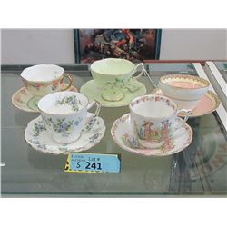 5 Vintage English Bone China Tea Cup & Saucers