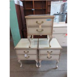 3 Vintage 2 Drawer Night Stands with Glass Tops