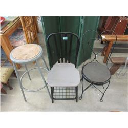 32" Metal Stool & 2 Metal Chairs