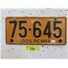 Image 1 : Rare USA 1926 Pennsylvania License Plate