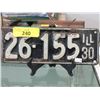 Image 1 : Rare USA 1930 Illinois License Plate