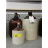 Image 1 : 1 Brown Glass & Two 2 Tone Pottery Jugs
